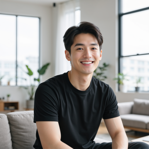 三十岁左右男性程序员头像,穿黑色T恤,白色背景,专业拍摄